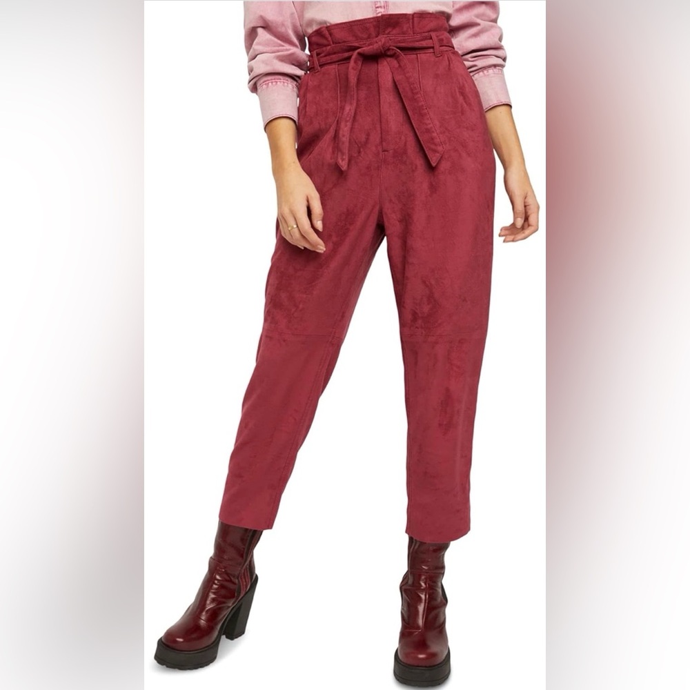 FREE PEOPLE Nightfall Vegan Suede High Rise Paperbag Waist Pants Casual Office